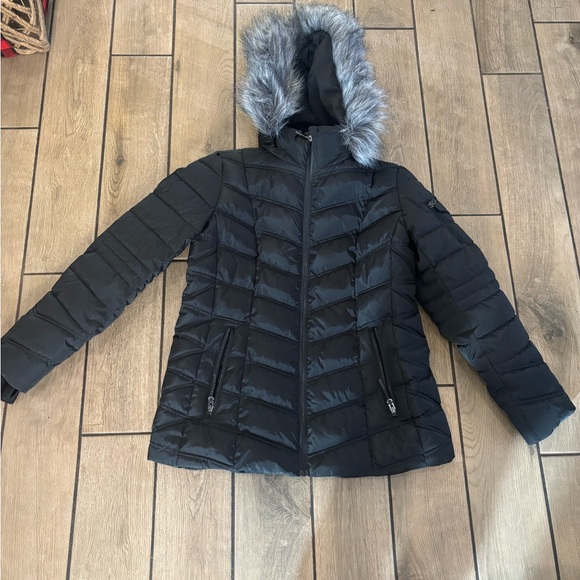 Nautica Women's Black Puffer Jacket with Faux Fur Hood large - Picture 3 of 14
